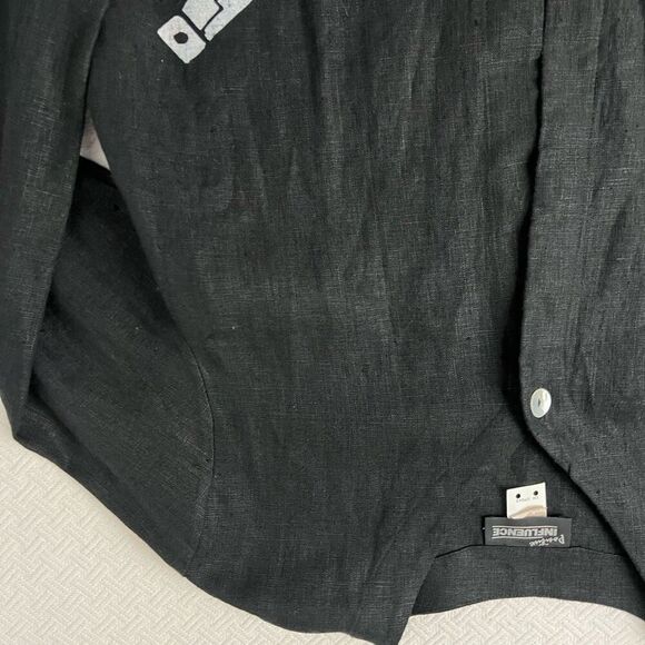 Vintage Positive Influence Women’s 14 Black 100% Linen Hieroglyphics Top Shirt - Picture 11 of 15